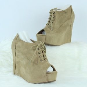 3/$25 Faux Suede Tie Front Peep Toe Wedges Size 7